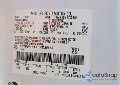 2014 Ford F-150 Xlt from USA, damaged, VIN 1FTFW1ETXEKD25655